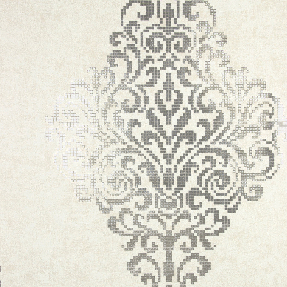 Lux Silver Foil Damask Wallpaper by Kenneth James Sparkle Covers about 56.4 square feet 20.5-in by 33-ft long roll Unpasted 21 - Fabric Carolina -