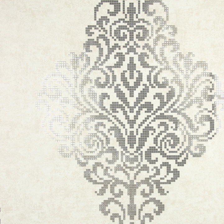Lux Silver Foil Damask Wallpaper by Kenneth James Sparkle Covers about 56.4 square feet 20.5-in by 33-ft long roll Unpasted 21 - Fabric Carolina -