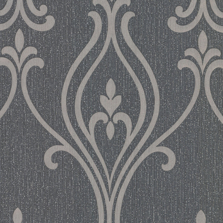 Luca Charcoal Damask Wallpaper by Decorline Prism Covers about 56.4 square feet 20.5-in by 33-ft long roll Unpasted 25.2 - Fabric Carolina -