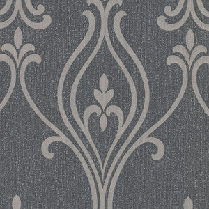 Luca Charcoal Damask Wallpaper by Decorline