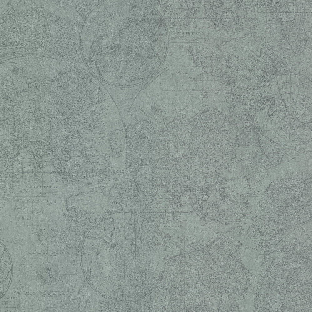 Cartography Teal Vintage World Map Wallpaper by Beacon House Oxford Covers about 56.4 square feet 20.5-in by 33-ft long roll Unpasted 21 - Fabric Carolina -