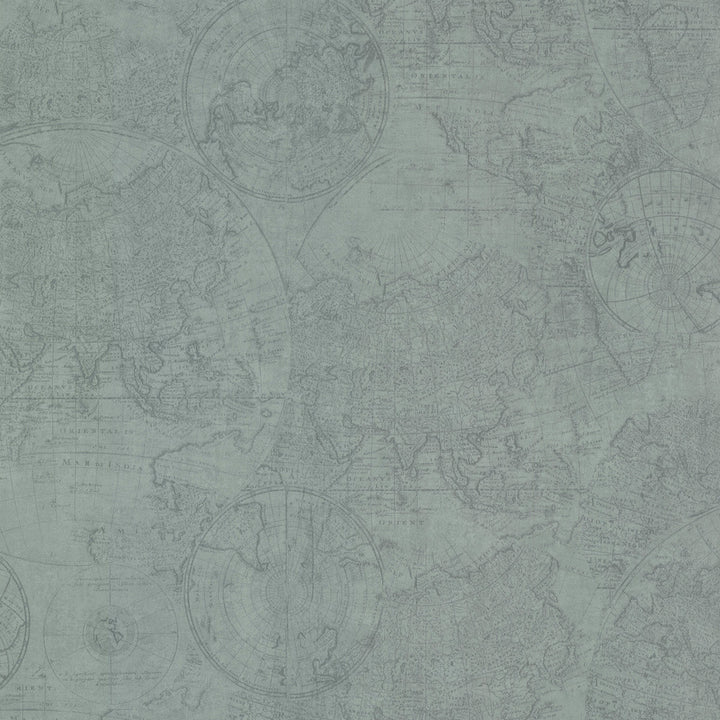 Cartography Teal Vintage World Map Wallpaper by Beacon House Oxford Covers about 56.4 square feet 20.5-in by 33-ft long roll Unpasted 21 - Fabric Carolina -
