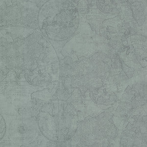 Cartography Teal Vintage World Map Wallpaper by Beacon House