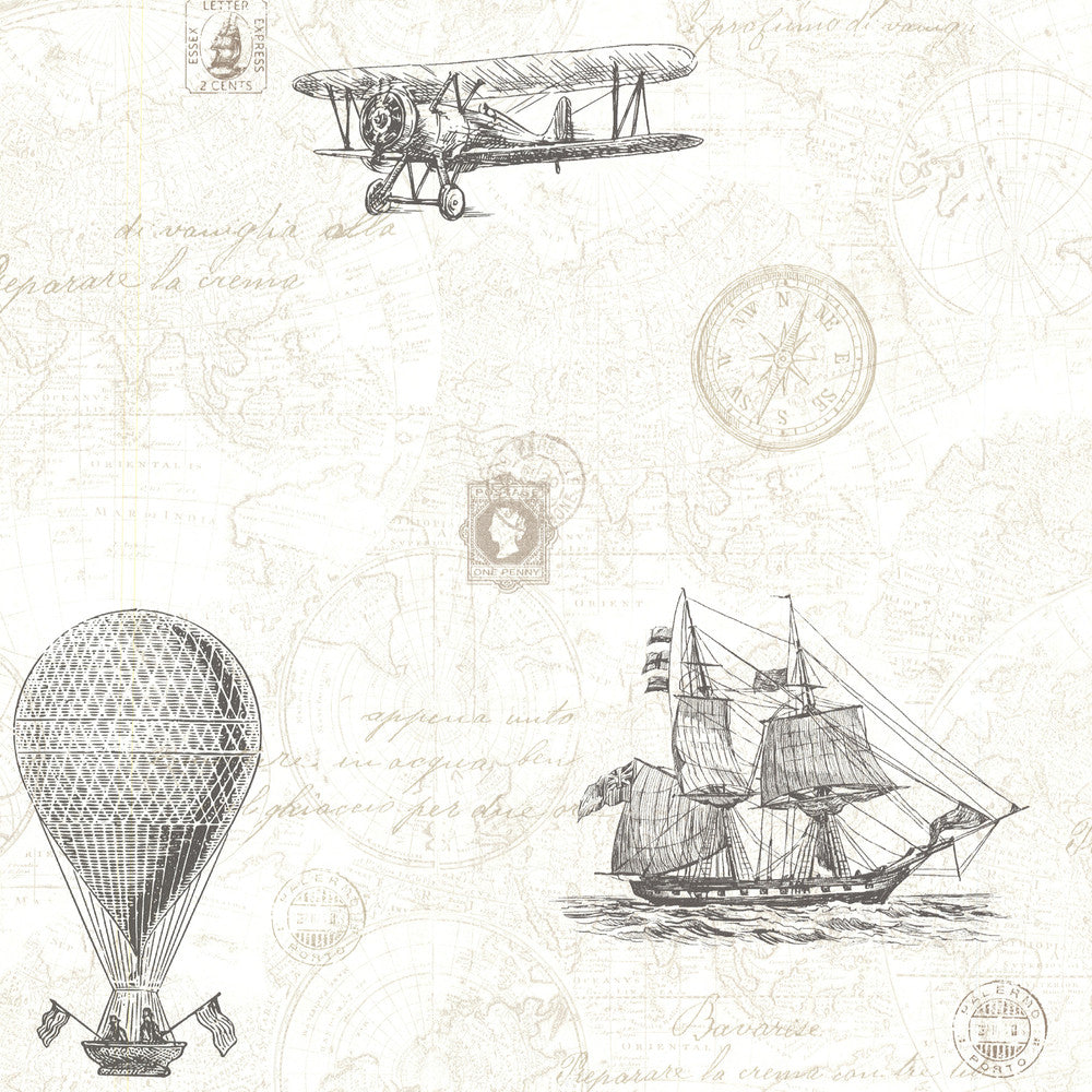 Explorer Fog Antique Map Wallpaper by Beacon House Oxford Covers about 56.4 square feet 20.5-in by 33-ft long roll Unpasted 21 - Fabric Carolina -