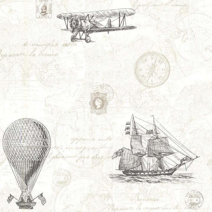 Explorer Fog Antique Map Wallpaper by Beacon House Oxford Covers about 56.4 square feet 20.5-in by 33-ft long roll Unpasted 21 - Fabric Carolina -