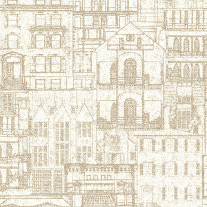 Facade Beige Vintage Blueprint Wallpaper by Beacon House