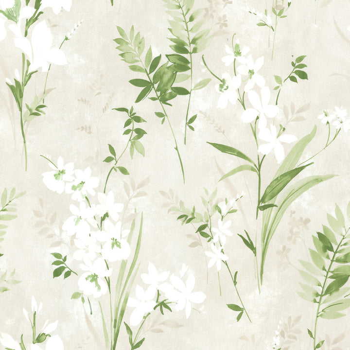 Henrietta Green Watercolor Floral Wallpaper by Beacon House Rosemore Covers about 56.4 square feet 20.5-in by 33-ft long roll Unpasted 20.9 - Fabric Carolina -