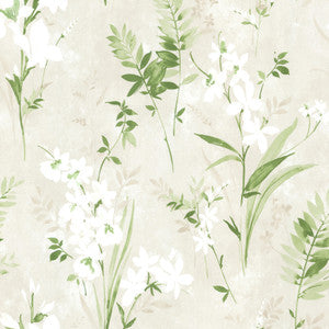Henrietta Green Watercolor Floral Wallpaper by Beacon House