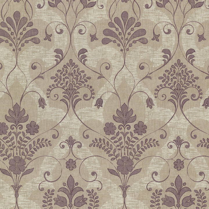 Andalusia Violet Violet Damask Wallpaper by Beacon House Beacon House Home Covers about 56.4 square feet 20.5-in by 33-ft long roll Unpasted 21 - Fabric Carolina -