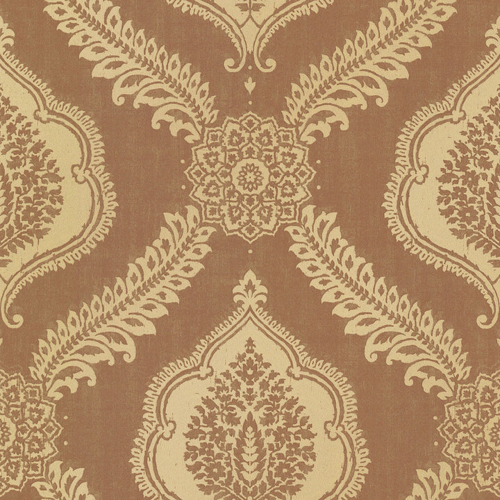 Zoraya Copper Damask Wallpaper by Kenneth James Alhambra Covers about 56.4 square feet 20.5-in by 33-ft long roll Unpasted 21.9 - Fabric Carolina -