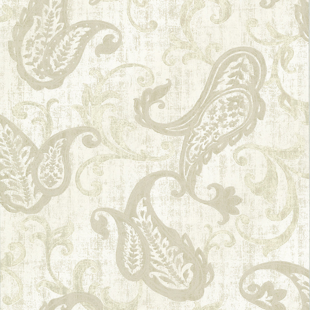 Darro Taupe Global Paisley Wallpaper by Kenneth James Alhambra Covers about 56.4 square feet 20.5-in by 33-ft long roll Unpasted 21.9 - Fabric Carolina -