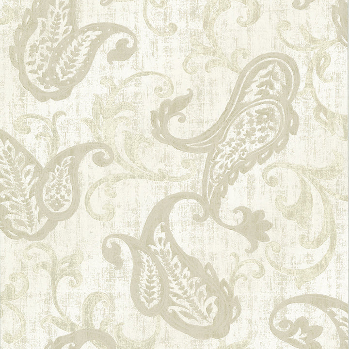Darro Taupe Global Paisley Wallpaper by Kenneth James Alhambra Covers about 56.4 square feet 20.5-in by 33-ft long roll Unpasted 21.9 - Fabric Carolina -