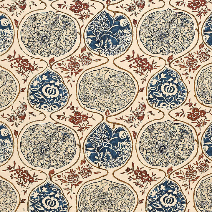 Katsugi Indigo & Cinnabar 2620931 by Schumacher Designer Fabric DW-SPRING 2003 COLLECTION LINEN 55% COTTON 45% BELGIUM </p><p>Repeat: Horizontal: 27" (69CM) and Vertical: 25" (64CM) 54 - Swanky Fabrics -