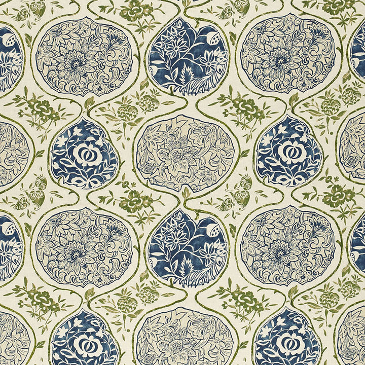 Katsugi Indigo & Green 2620932 by Schumacher Fabric DW-SPRING 2003 COLLECTION See Sample BELGIUM - </p><p>Repeat: Horizontal: 27" (69CM) and Vertical: 25" (64CM) 54" WIDE (137CM) - Fabric Carolina -