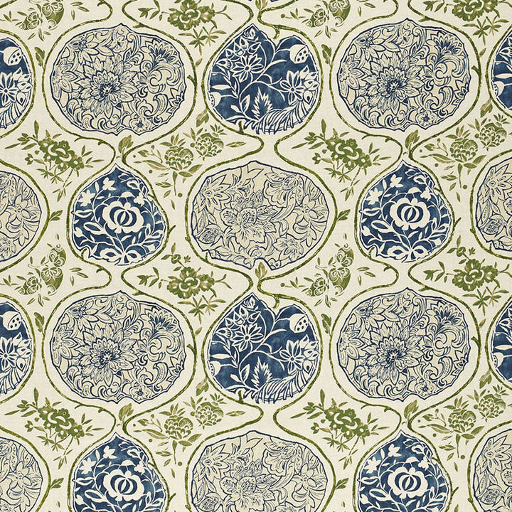 Katsugi Indigo & Green 2620932 by Schumacher Fabric Schumacher Fabric Katsugi Indigo & Green 2620932Fabric LINEN 55% BELGIUM </p><p>Repeat: H: HORZ. 27" (69CM) , V: VERT. 25" (64CM) 54 - Fabric Carolina -