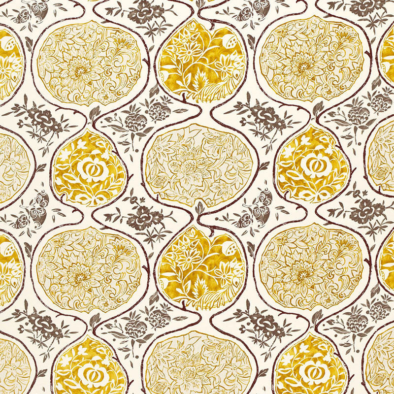 Katsugi Gold And Mushroom 2620934 by Schumacher Fabric DW-SPRING 2003 COLLECTION LINEN 55% COTTON 45% BELGIUM </p><p>Repeat: Horizontal: 27" (69CM) and Vertical: 25" (64CM) 54 - Fabric Carolina -