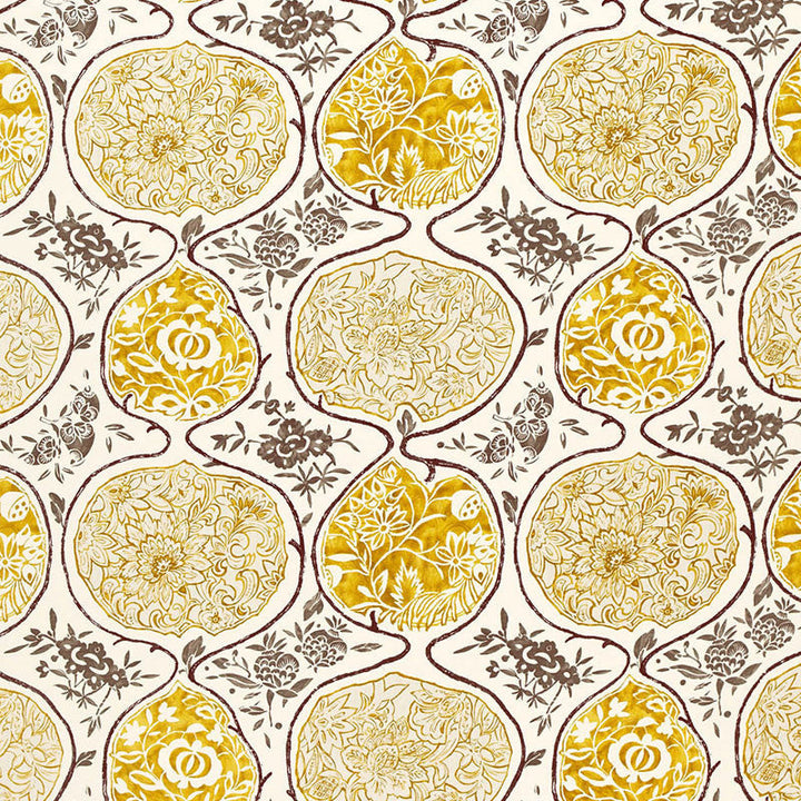 Katsugi Gold And Mushroom 2620934 by Schumacher Designer Fabric DW-SPRING 2003 COLLECTION See Sample BELGIUM - </p><p>Repeat: Horizontal: 27" (69CM) and Vertical: 25" (64CM) 54" WIDE (137CM) - Swanky Fabrics -