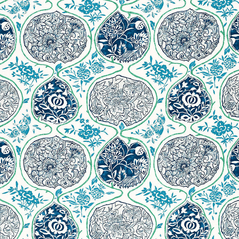 Katsugi Cobalt & Turquoise 2620935 by Schumacher Fabric PRINT HAPPY LINEN 55% COTTON 45% BELGIUM </p><p>Repeat: Horizontal: 27" (69CM) and Vertical: 25" (64CM) 54 - Fabric Carolina -