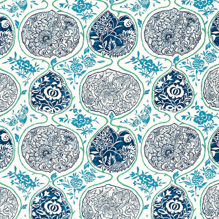 Katsugi Cobalt & Turquoise 2620935 by Schumacher Fabric PRINT HAPPY LINEN 55% COTTON 45% BELGIUM </p><p>Repeat: Horizontal: 27" (69CM) and Vertical: 25" (64CM) 54 - Fabric Carolina -