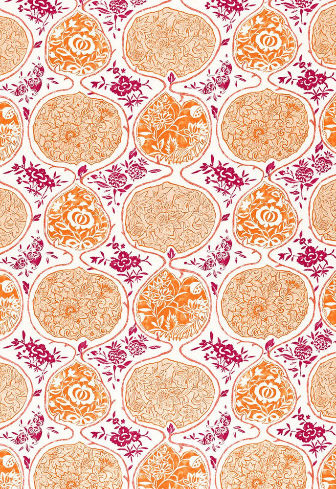 Katsugi Tangerine & Berry 2620936 by Schumacher Fabric Exuberant-Prints 55% Linen, 45% Cotton - Horizontal: 27 and Vertical: 25 54 - Fabric Carolina -