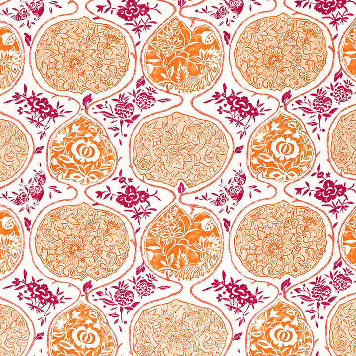 Katsugi Tangerine & Berry 2620936 by Schumacher Fabric PRINT HAPPY See Sample BELGIUM - </p><p>Repeat: Horizontal: 27" (69CM) and Vertical: 25" (64CM) 54" WIDE (137CM) - Fabric Carolina -