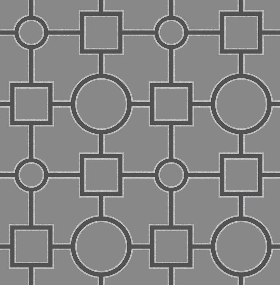Matrix Black Geometric Wallpaper by A-Street Prints Symetrie Covers about 56.4 square feet 20.5-in by 33-ft long roll Unpasted 10.4 - Fabric Carolina -
