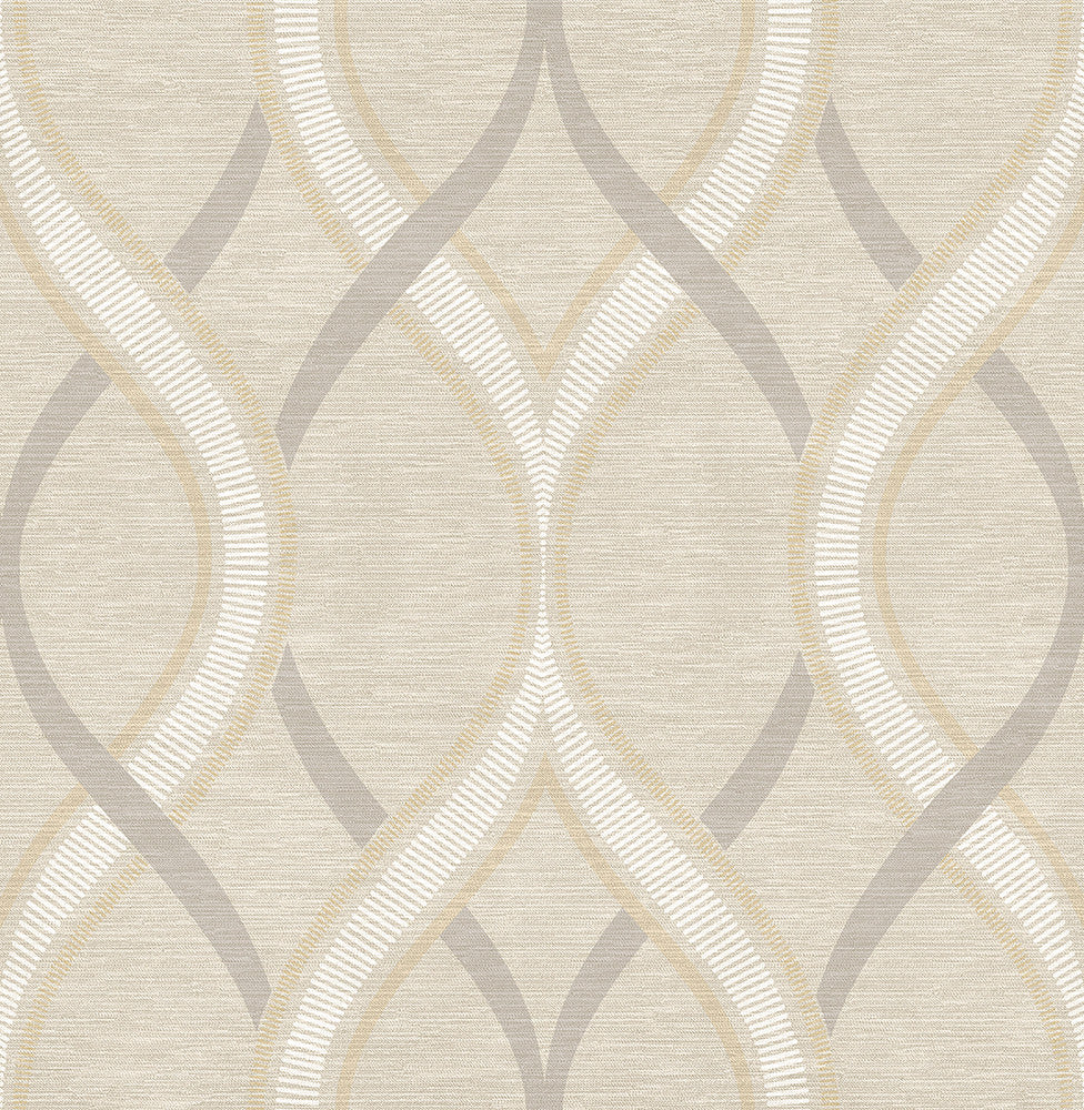 Frequency Beige Ogee Wallpaper by A-Street Prints Symetrie Covers about 56.4 square feet 20.5-in by 33-ft long roll Unpasted 20.9 - Fabric Carolina -