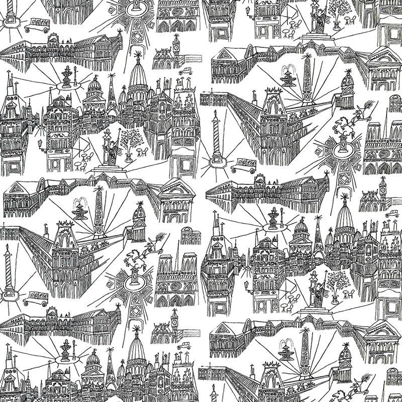Views Of Paris Black On White 2628830 by Schumacher Designer Fabric - See Sample PAKISTAN TO BE DETERMINED </p><p>Repeat: Horizontal: 54 1/4" (138CM) and Vertical: 36 3/8" (92CM) 54" WIDE (137CM) - Swanky Fabrics -
