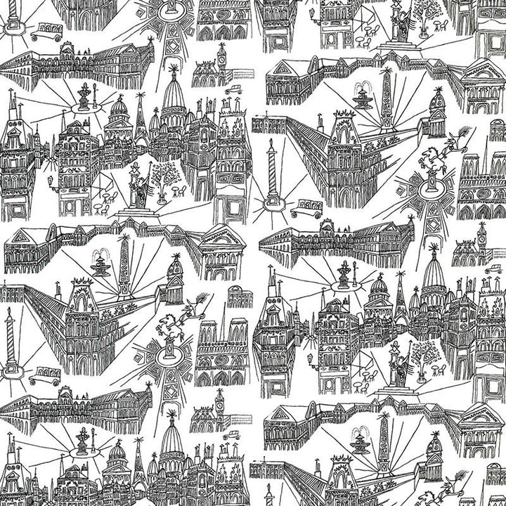 Views Of Paris Black On White 2628830 by Schumacher Fabric COTTON 100% PAKISTAN </p><p>Repeat: Horizontal: 54 1/4" (138CM) and Vertical: 36 3/8" (92CM) 54 - Fabric Carolina -