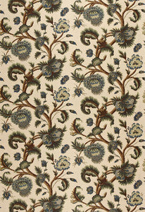 Jacobean Printed Crewel Multi Blues Wood Tones 2639314 by Schumacher Fabric