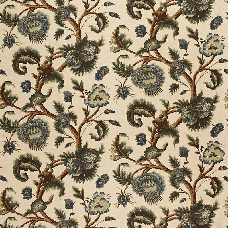 Jacobean Printed Crewel Multi Blues Wood Tones 2639314 by Schumacher Fabric J.H. THORP See Sample UNITED STATES OF AMERICA TO BE DETERMINED </p><p>Repeat: Horizontal: 28" (71CM) and Vertical: 25 1/4" (64CM) 56" WIDE (142CM) - Fabric Carolina -