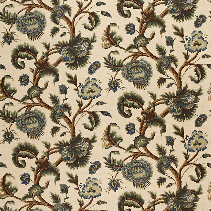 Jacobean Printed Crewel Multi Blues Wood Tones 2639314 by Schumacher Fabric J.H. THORP LINEN 54% COTTON 46% UNITED STATES OF AMERICA WYZENBEEK 25,000 </p><p>Repeat: Horizontal: 28" (71CM) and Vertical: 25 1/4" (64CM) 56 - Fabric Carolina -