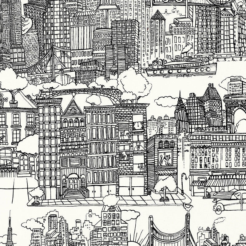 New York New York Black And White 2643410 by Schumacher Designer Fabric DW-SPRING 2004 COLLECTION COTTON 100% UNITED STATES OF AMERICA </p><p>Repeat: Horizontal: 27" (69CM) and Vertical: 25" (64CM) 54 - Swanky Fabrics -