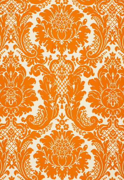 Harmon Manor II Tangerine 2643541 by Schumacher Designer Fabric Classic-Prints 55% Linen, 45% Cotton - Horizontal: 27 and Vertical: 32.25 53.5 - Swanky Fabrics -