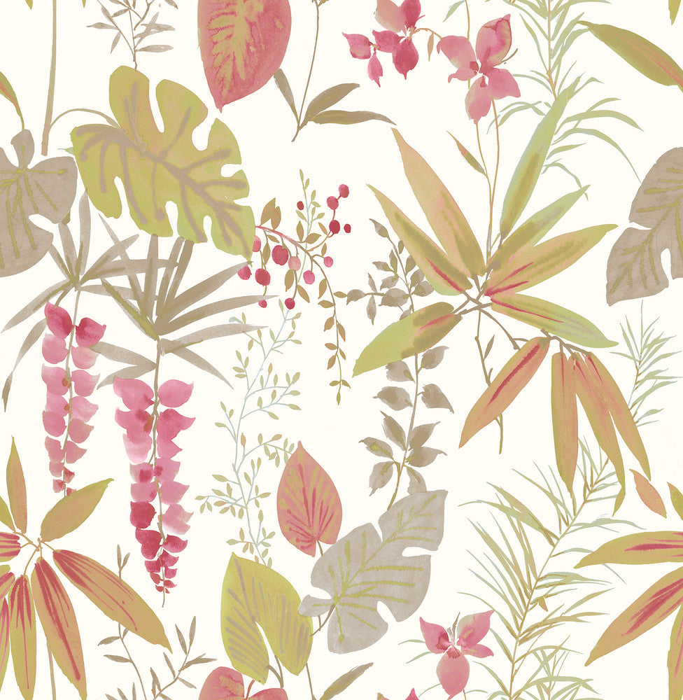 Descano Flower Pink Botanical Wallpaper by A-Street Prints Catalina Covers about 56.4 square feet 20.5-in by 33-ft long roll Unpasted 21 - Fabric Carolina -