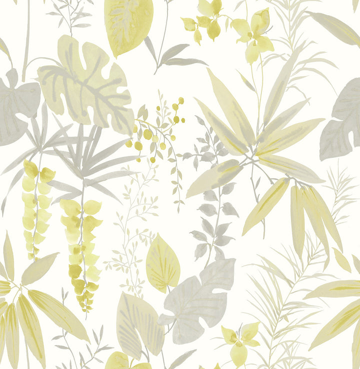 Descano Flower Golden Green Botanical Wallpaper by A-Street Prints Catalina Covers about 56.4 square feet 20.5-in by 33-ft long roll Unpasted 21 - Fabric Carolina -