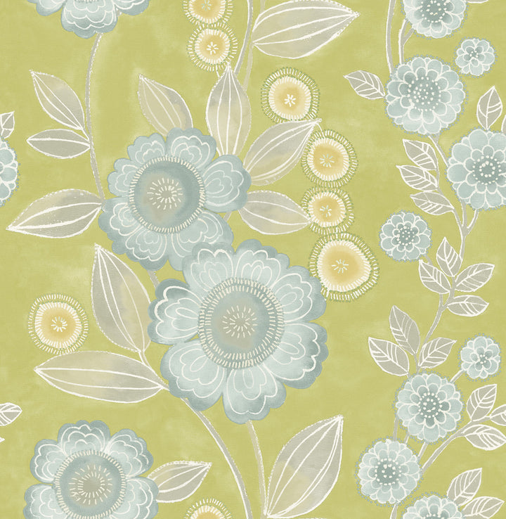 Bloom Green Floral Wallpaper by A-Street Prints Catalina Covers about 56.4 square feet 20.5-in by 33-ft long roll Unpasted 21 - Fabric Carolina -