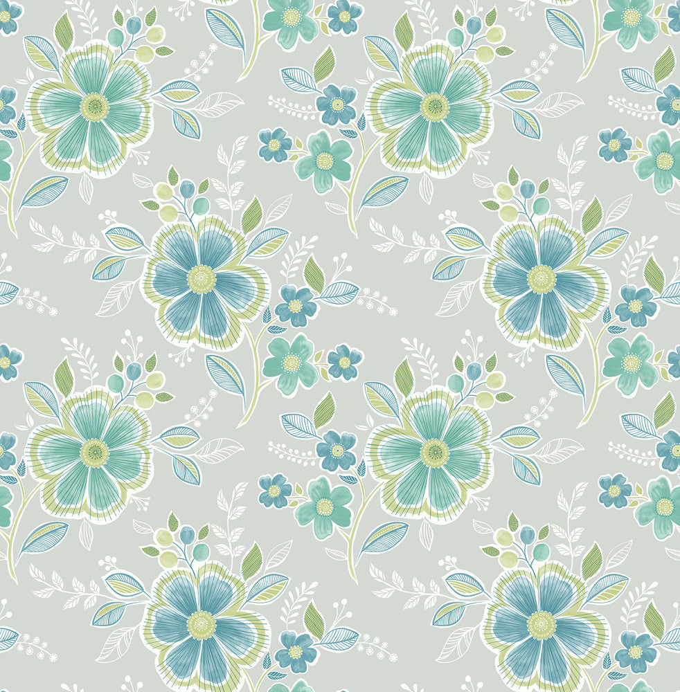 Chloe Green Floral Wallpaper by A-Street Prints Ami Covers about 56.4 square feet 20.5-in by 33-ft long roll Unpasted 10.4 - Fabric Carolina -