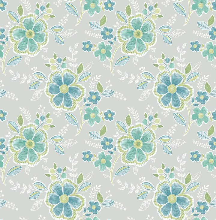 Chloe Green Floral Wallpaper by A-Street Prints Ami Covers about 56.4 square feet 20.5-in by 33-ft long roll Unpasted 10.4 - Fabric Carolina -