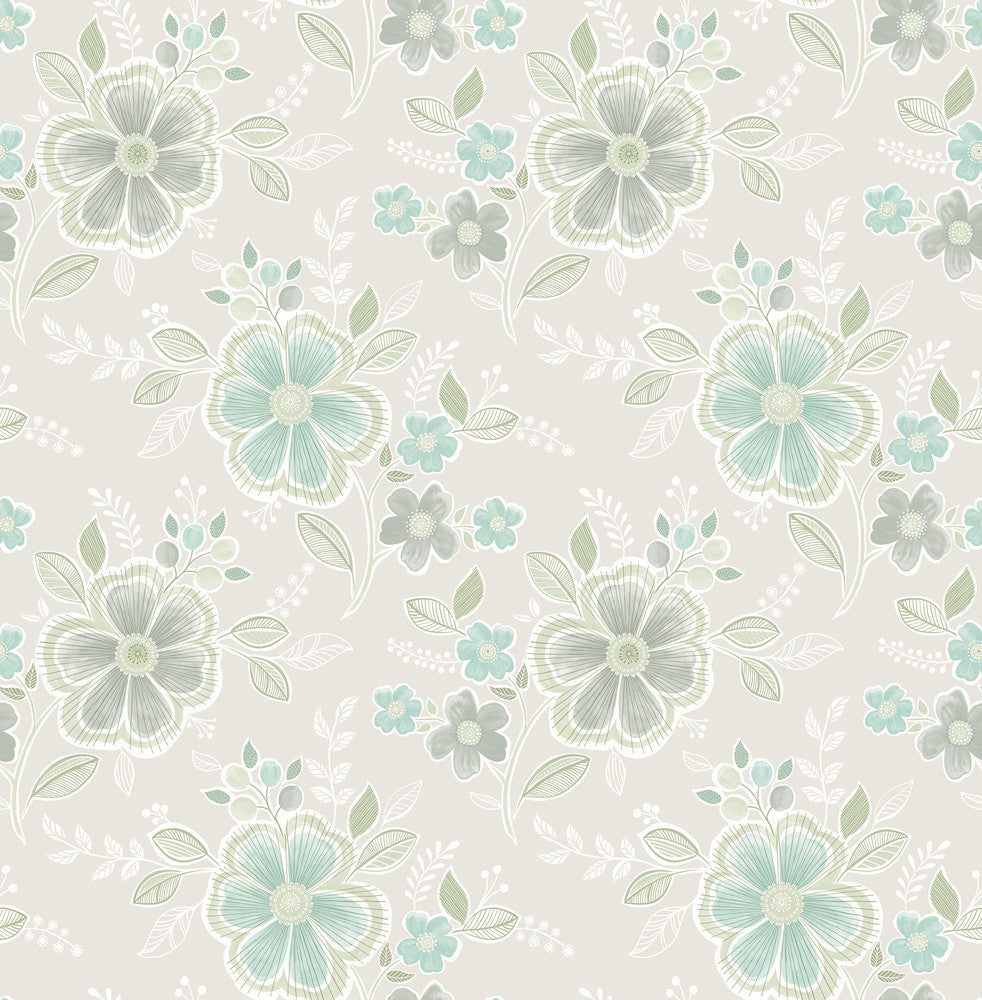 Chloe Aquamarine Floral Wallpaper by A-Street Prints Ami Covers about 56.4 square feet 20.5-in by 33-ft long roll Unpasted 10.4 - Fabric Carolina -