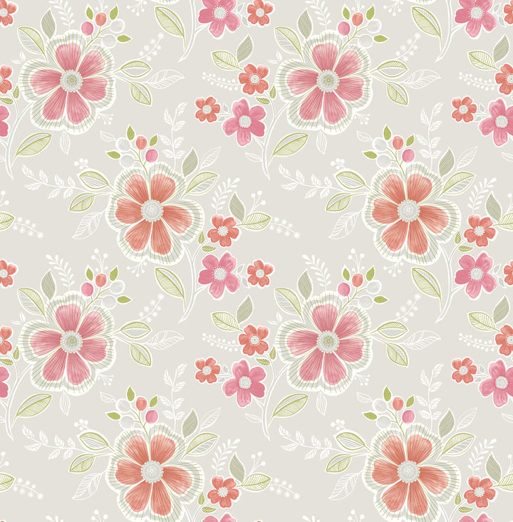 Chloe Peach Floral Wallpaper by A-Street Prints Ami Covers about 56.4 square feet 20.5-in by 33-ft long roll Unpasted 10.4 - Fabric Carolina -