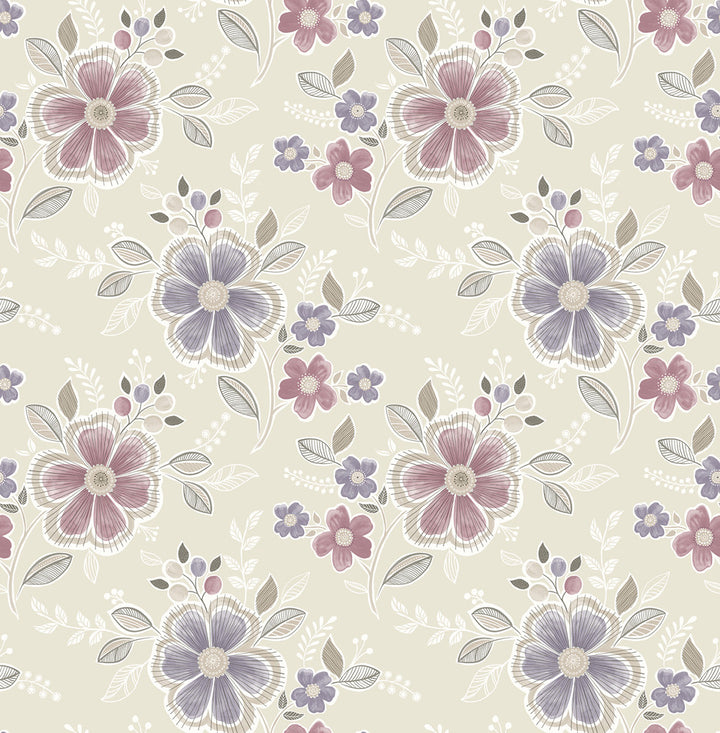 Chloe Purple Floral Wallpaper by A-Street Prints Ami Covers about 56.4 square feet 20.5-in by 33-ft long roll Unpasted 10.4 - Fabric Carolina -