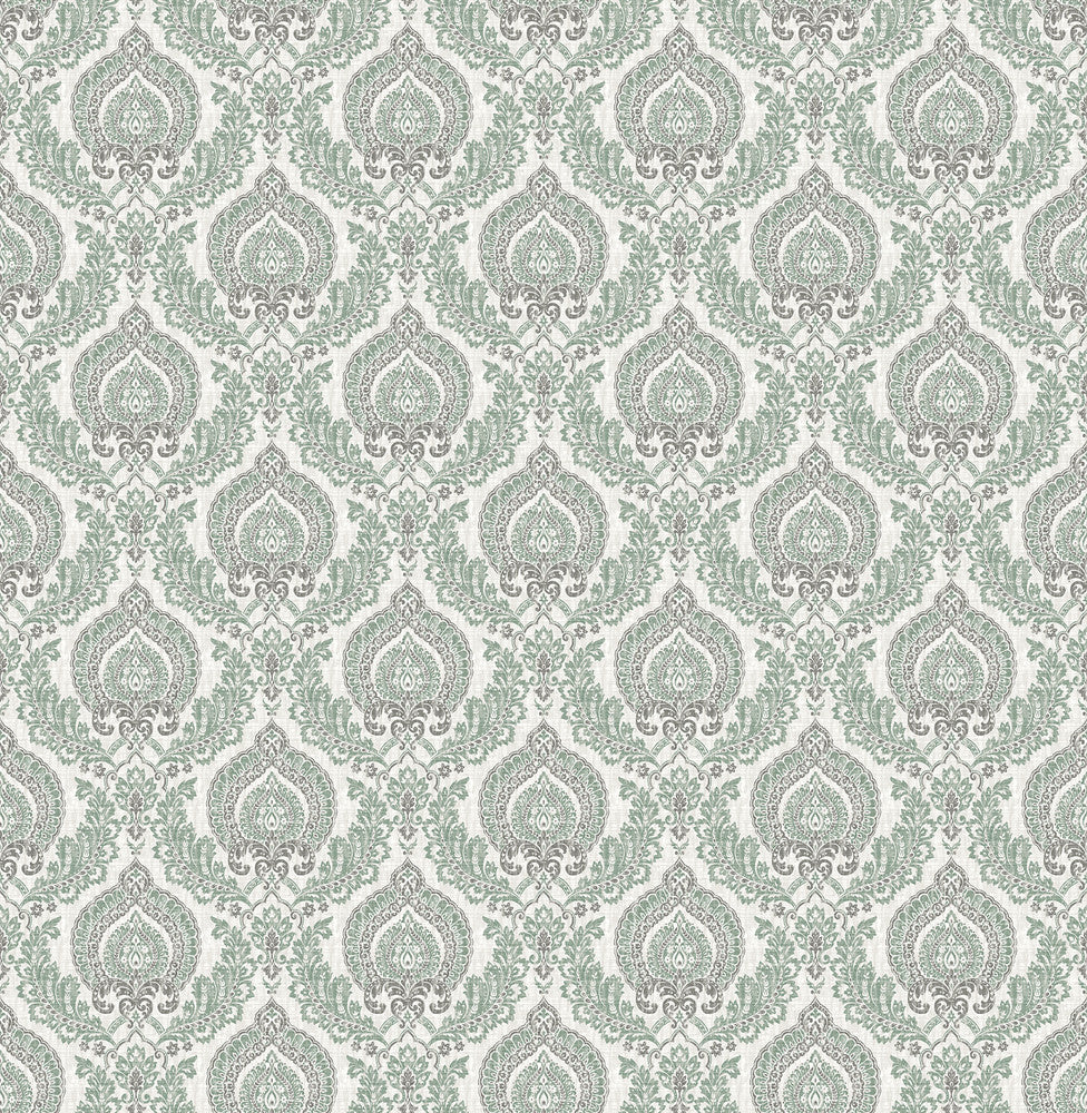 Lulu Dark Green Damask Wallpaper by A-Street Prints Ami Covers about 56.4 square feet 20.5-in by 33-ft long roll Unpasted 5.2 - Fabric Carolina -