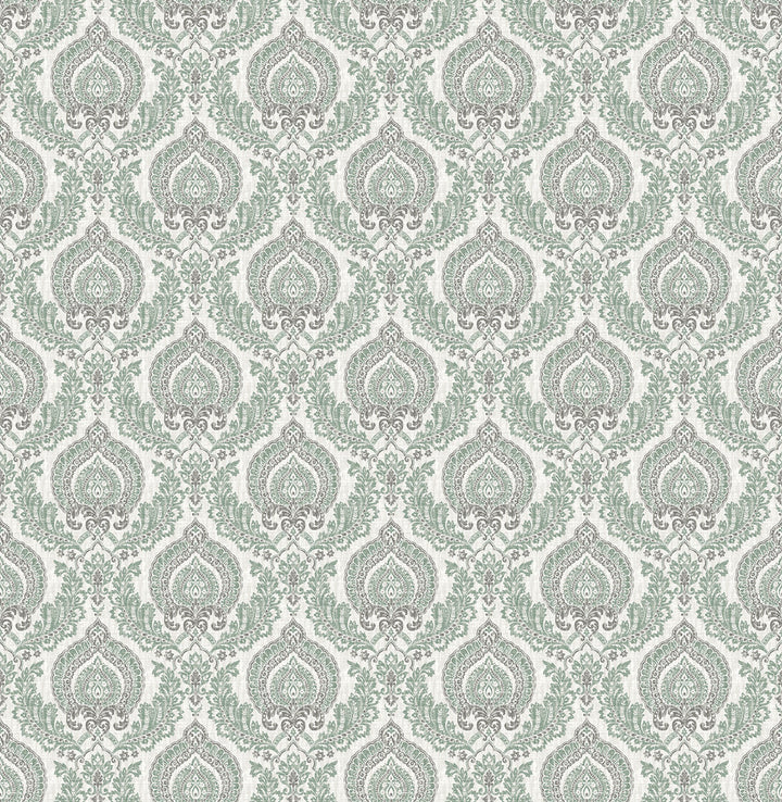 Lulu Dark Green Damask Wallpaper by A-Street Prints Ami Covers about 56.4 square feet 20.5-in by 33-ft long roll Unpasted 5.2 - Fabric Carolina -