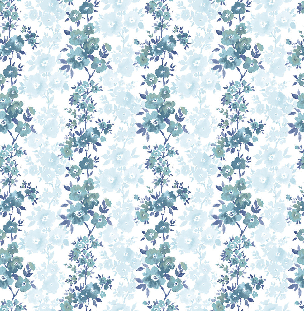 Charlise Blue Floral Stripe Wallpaper by A-Street Prints Ami Covers about 56.4 square feet 20.5-in by 33-ft long roll Unpasted 10.4 - Fabric Carolina -