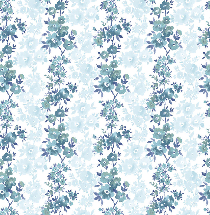 Charlise Blue Floral Stripe Wallpaper by A-Street Prints Ami Covers about 56.4 square feet 20.5-in by 33-ft long roll Unpasted 10.4 - Fabric Carolina -