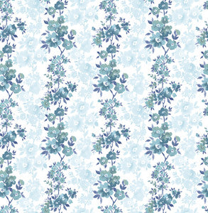 Charlise Blue Floral Stripe Wallpaper by A-Street Prints
