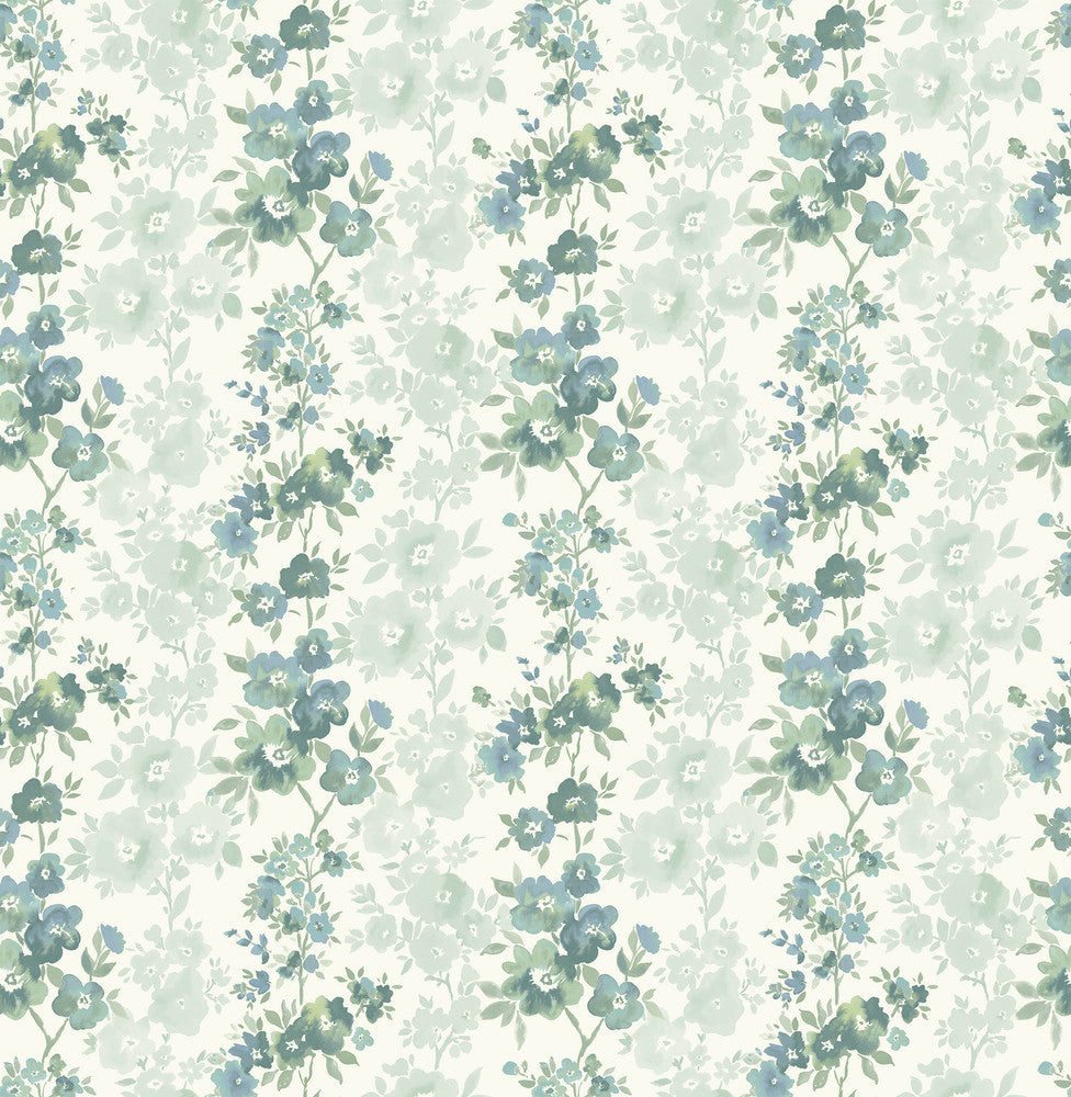 Charlise Teal Floral Stripe Wallpaper by A-Street Prints Ami Covers about 56.4 square feet 20.5-in by 33-ft long roll Unpasted 10.4 - Fabric Carolina -