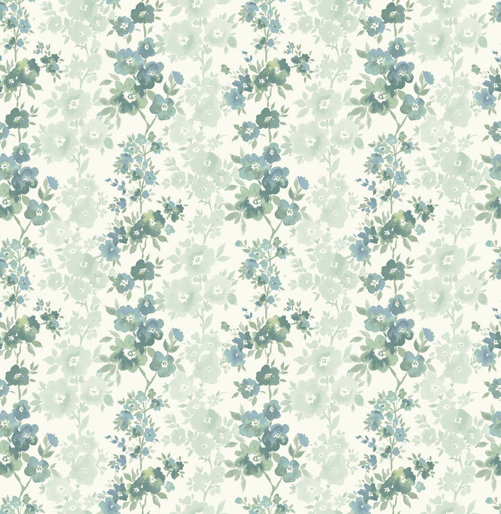 Charlise Teal Floral Stripe Wallpaper by A-Street Prints Ami Covers about 56.4 square feet 20.5-in by 33-ft long roll Unpasted 10.4 - Fabric Carolina -