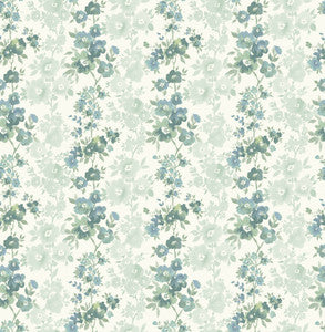 Charlise Teal Floral Stripe Wallpaper by A-Street Prints